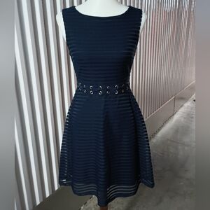 Black Swan Navy Textured Midi Dress